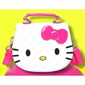 Hello Kitty Pink Quilted Crossbody Bag with Bow & Adjustable Strap New Valentine